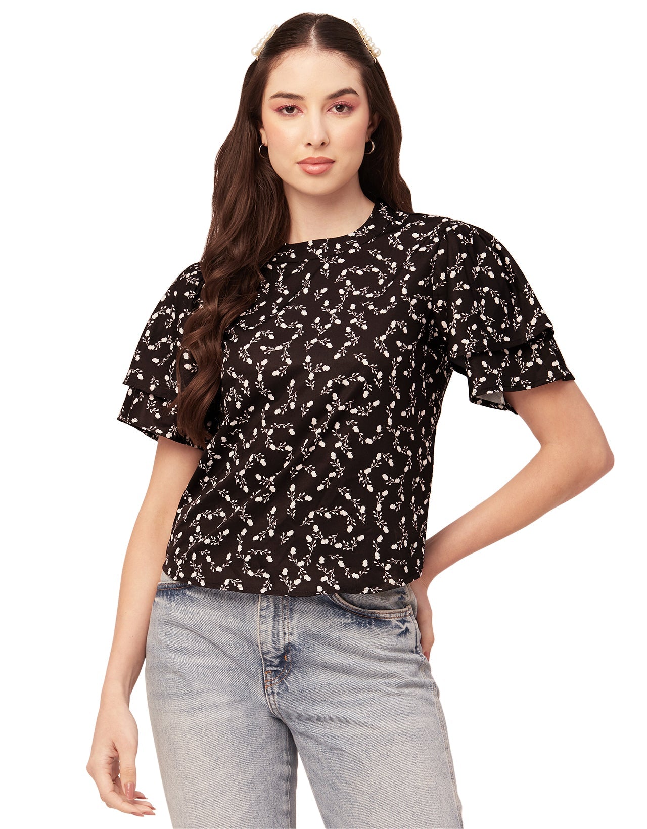 Printed Flutter Sleeve Top