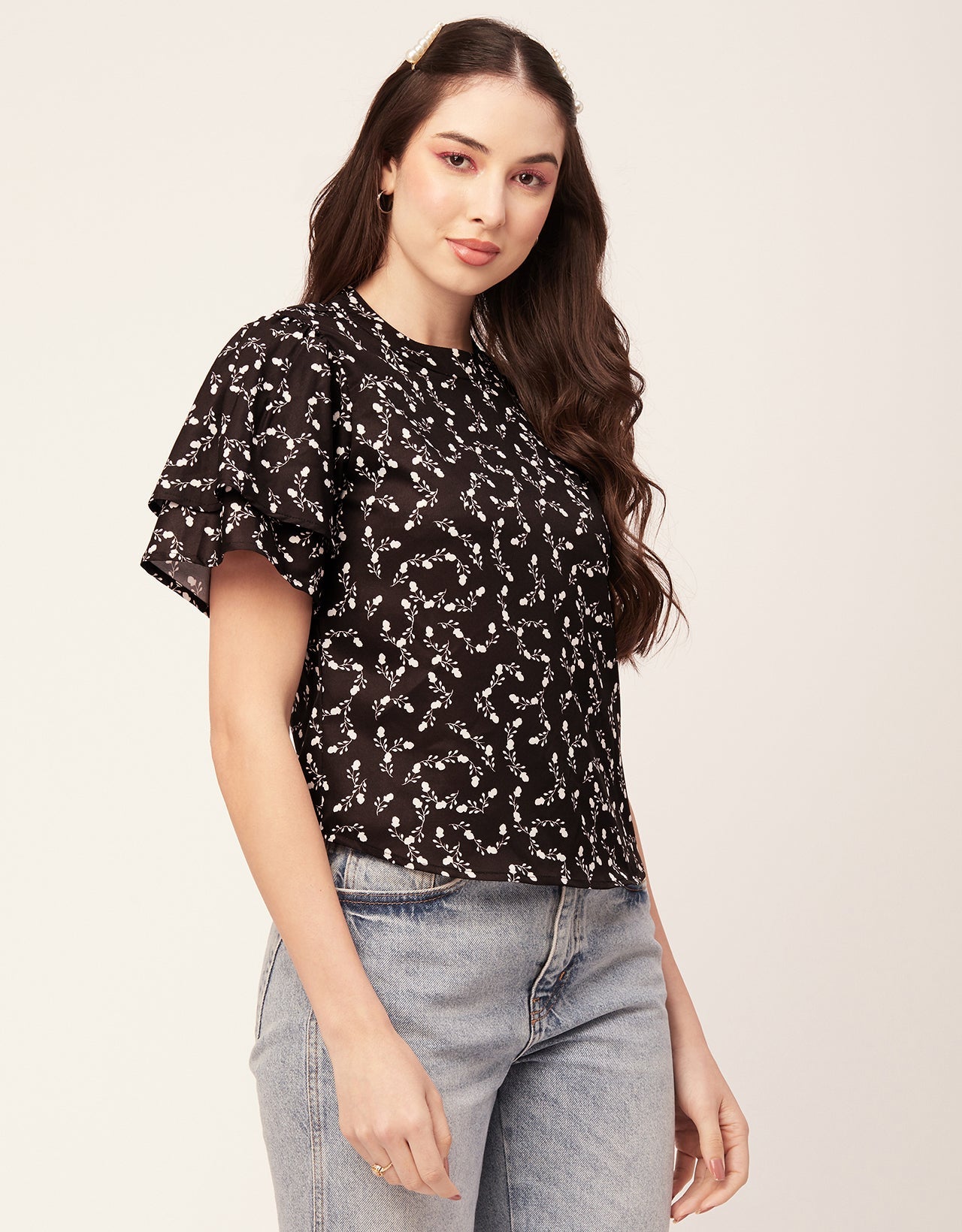 Printed Flutter Sleeve Top