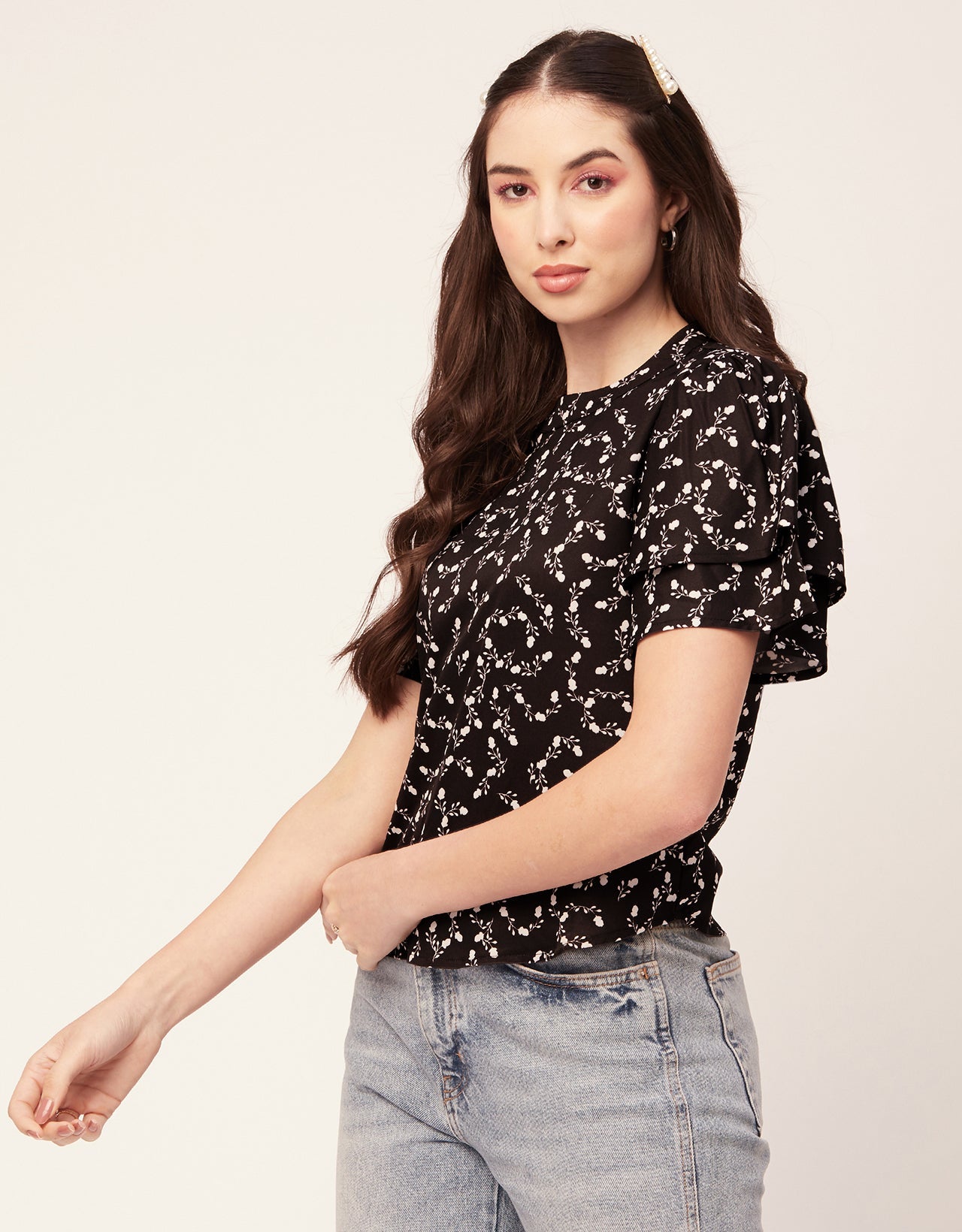 Printed Flutter Sleeve Top