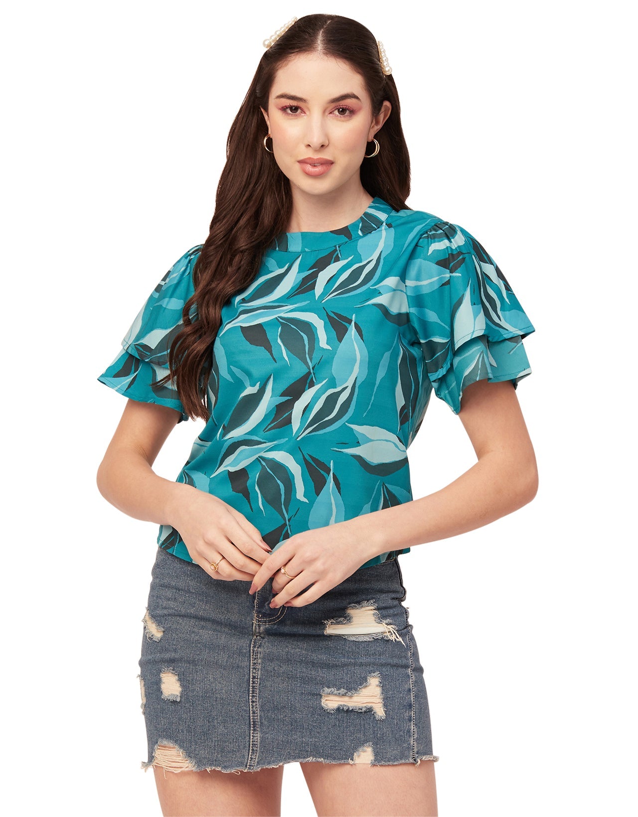 Printed Flutter Sleeve Top