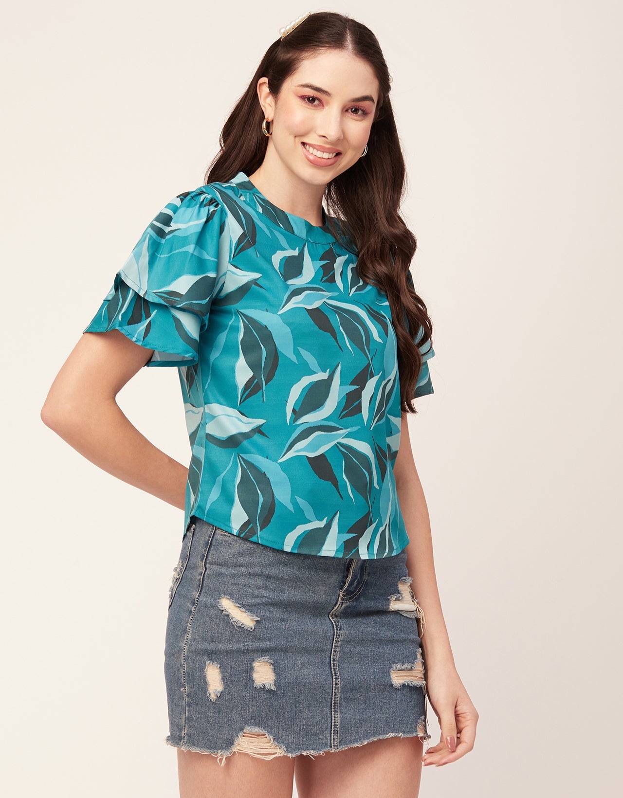 Printed Flutter Sleeve Top