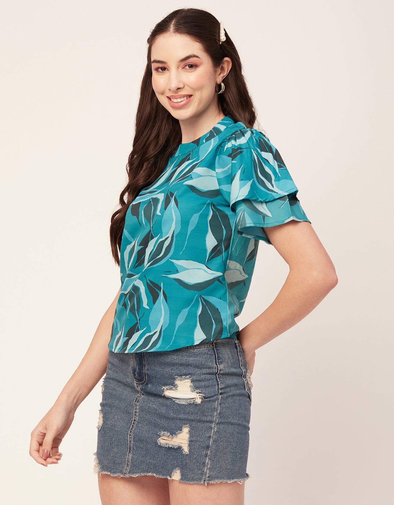 Printed Flutter Sleeve Top
