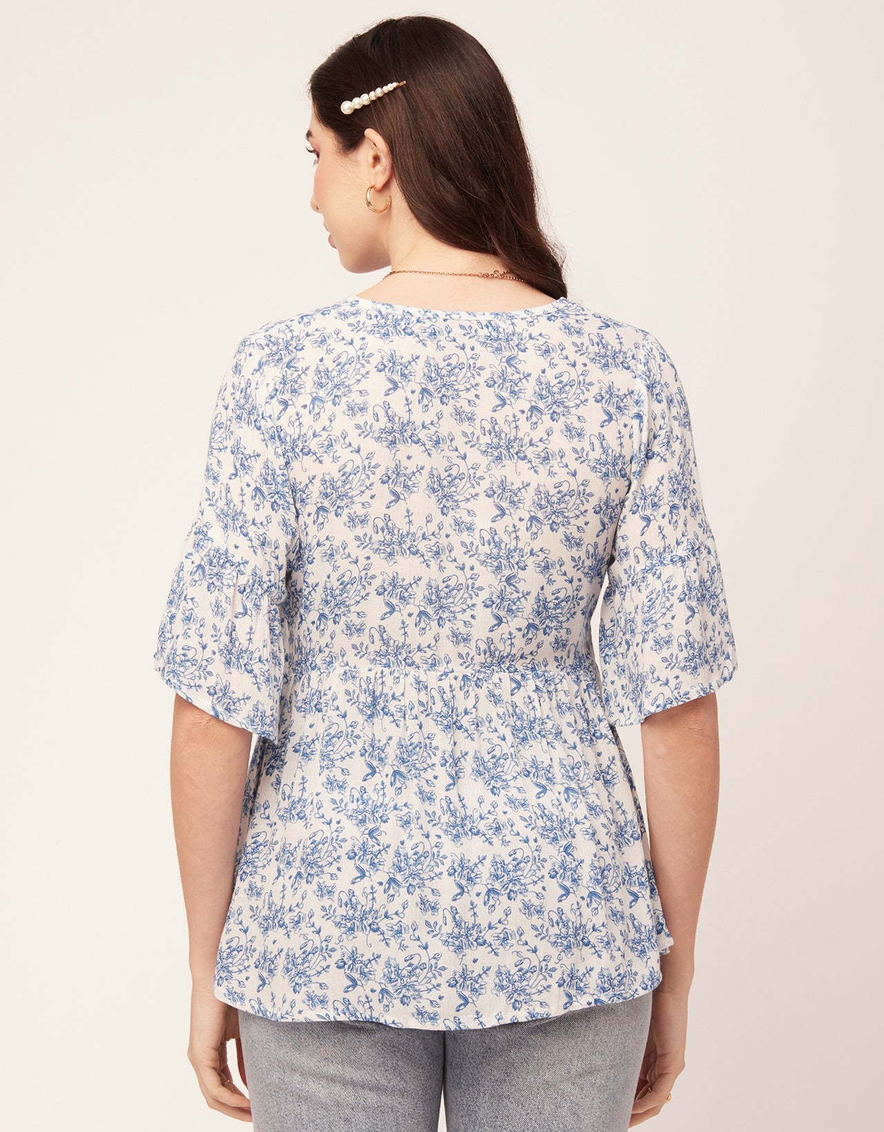 Printed V Neck Flutter T