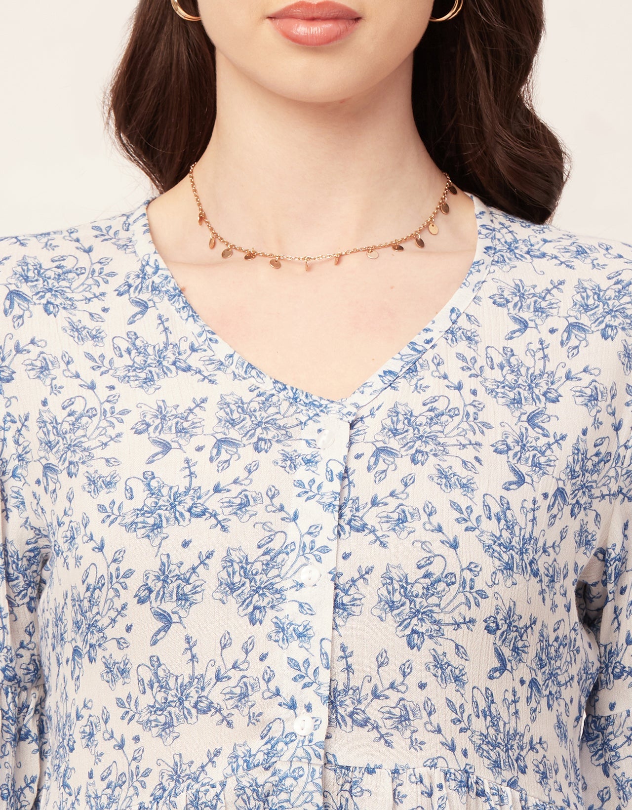 Printed V Neck Flutter T