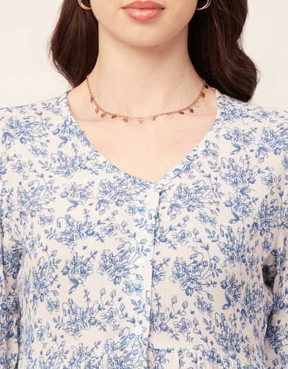 Printed V Neck Flutter T