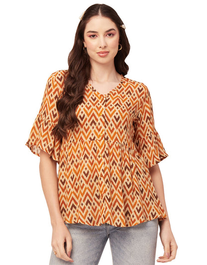Printed V Neck Flutter T