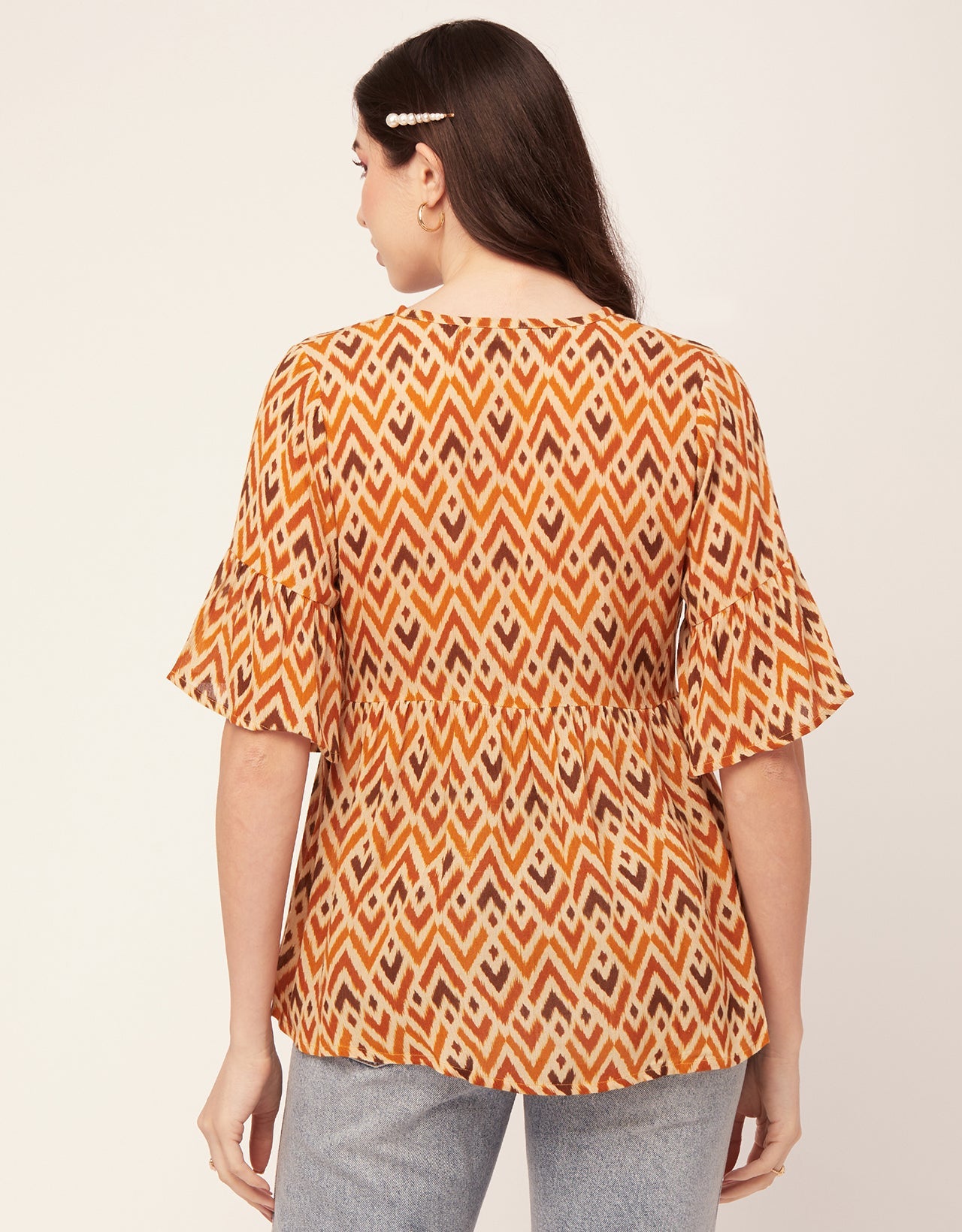 Printed V Neck Flutter T