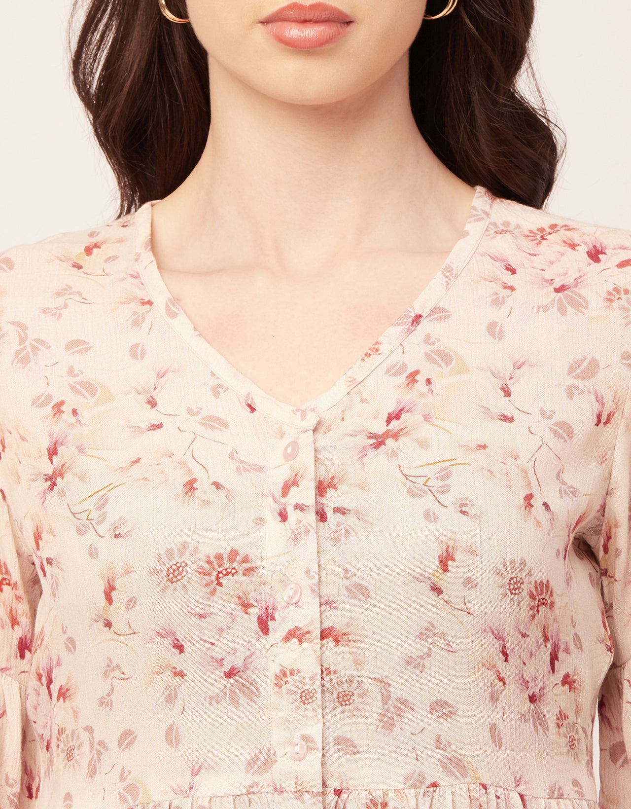 Printed V Neck Flutter T