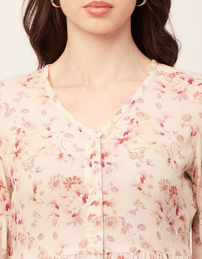 Printed V Neck Flutter T