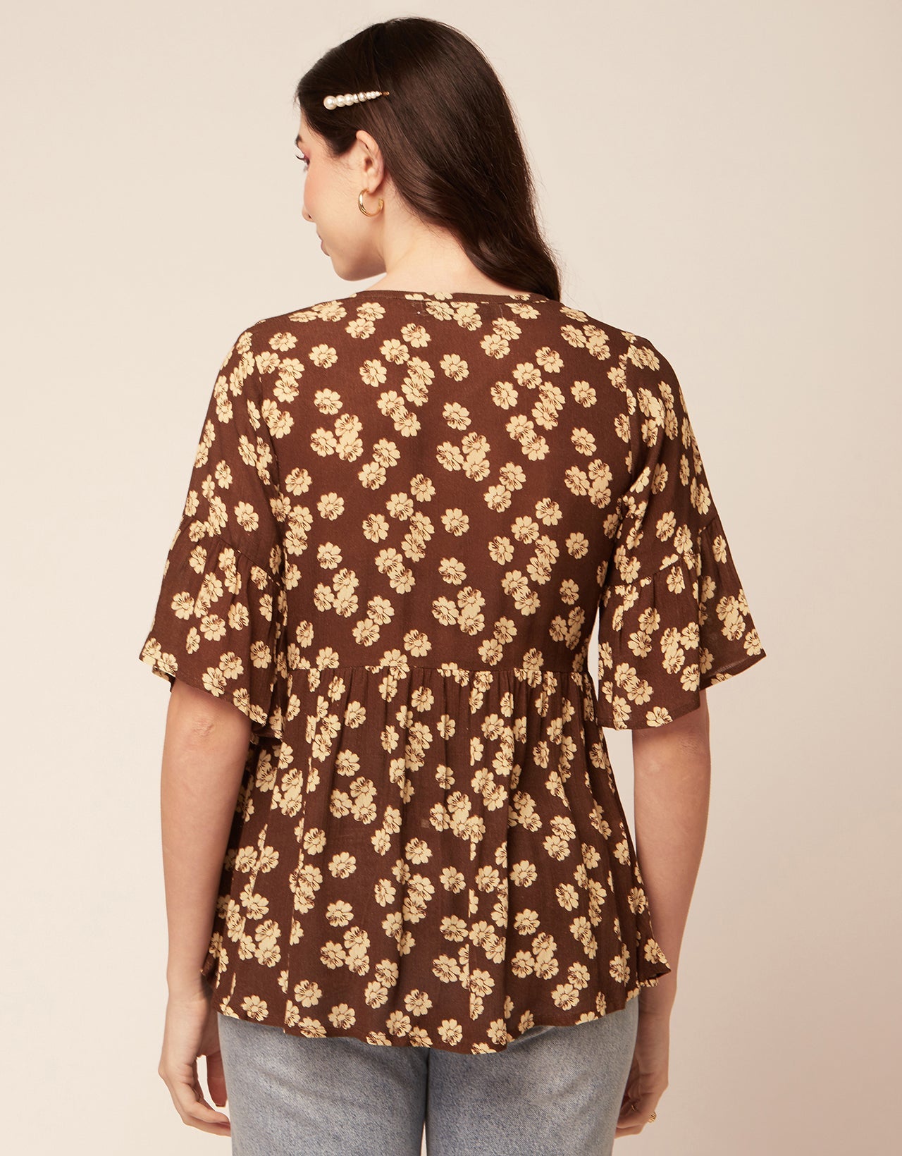 Printed V Neck Flutter T