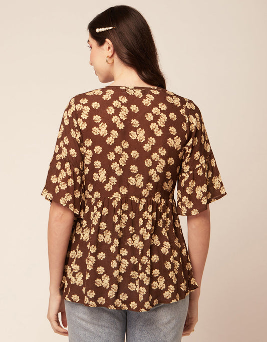 Printed V Neck Flutter T