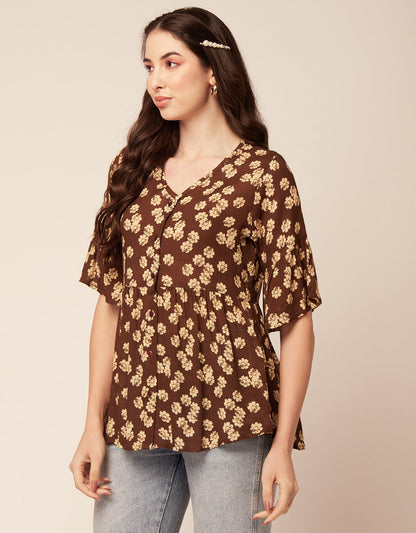 Printed V Neck Flutter T