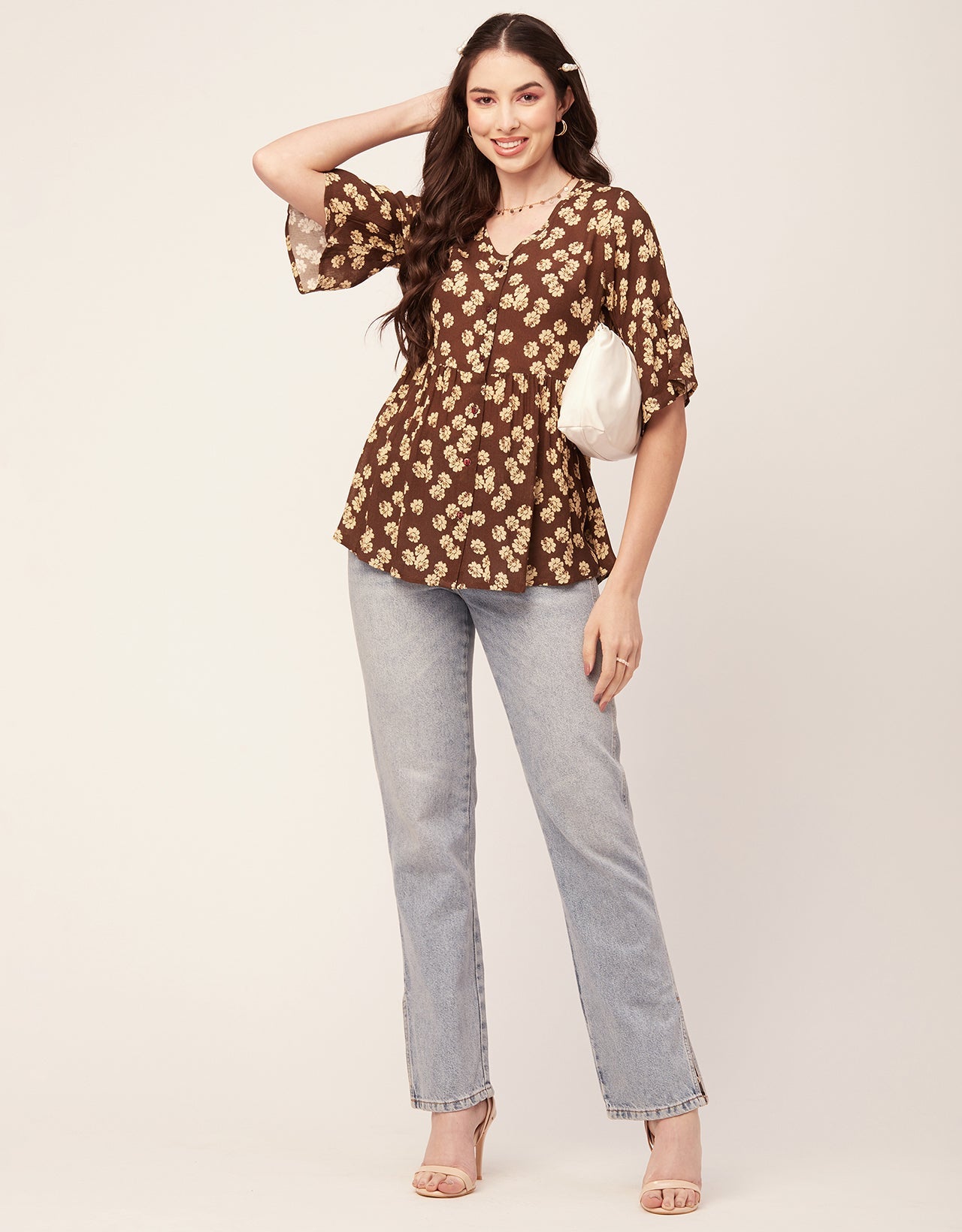Printed V Neck Flutter T