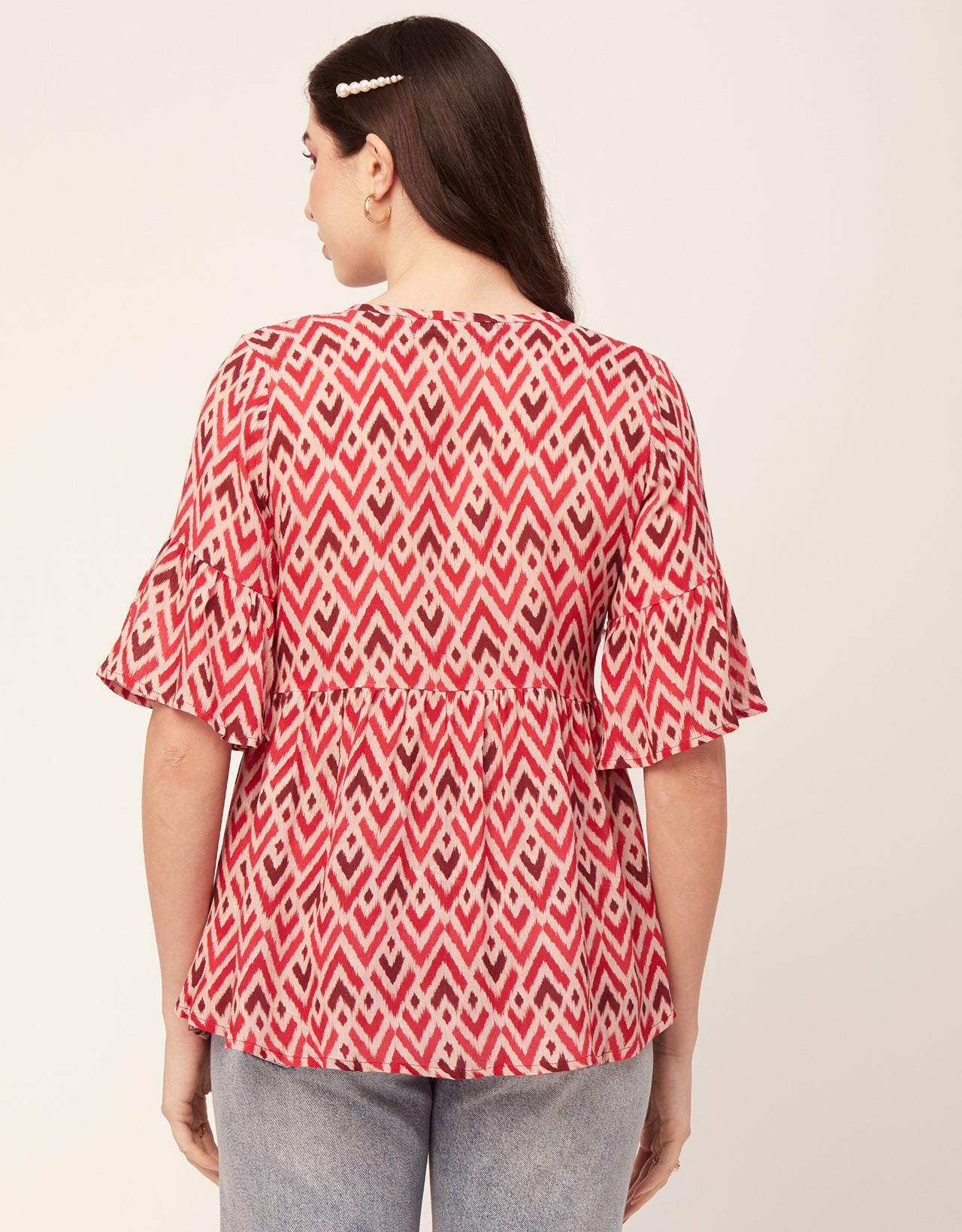 Printed V Neck Flutter T