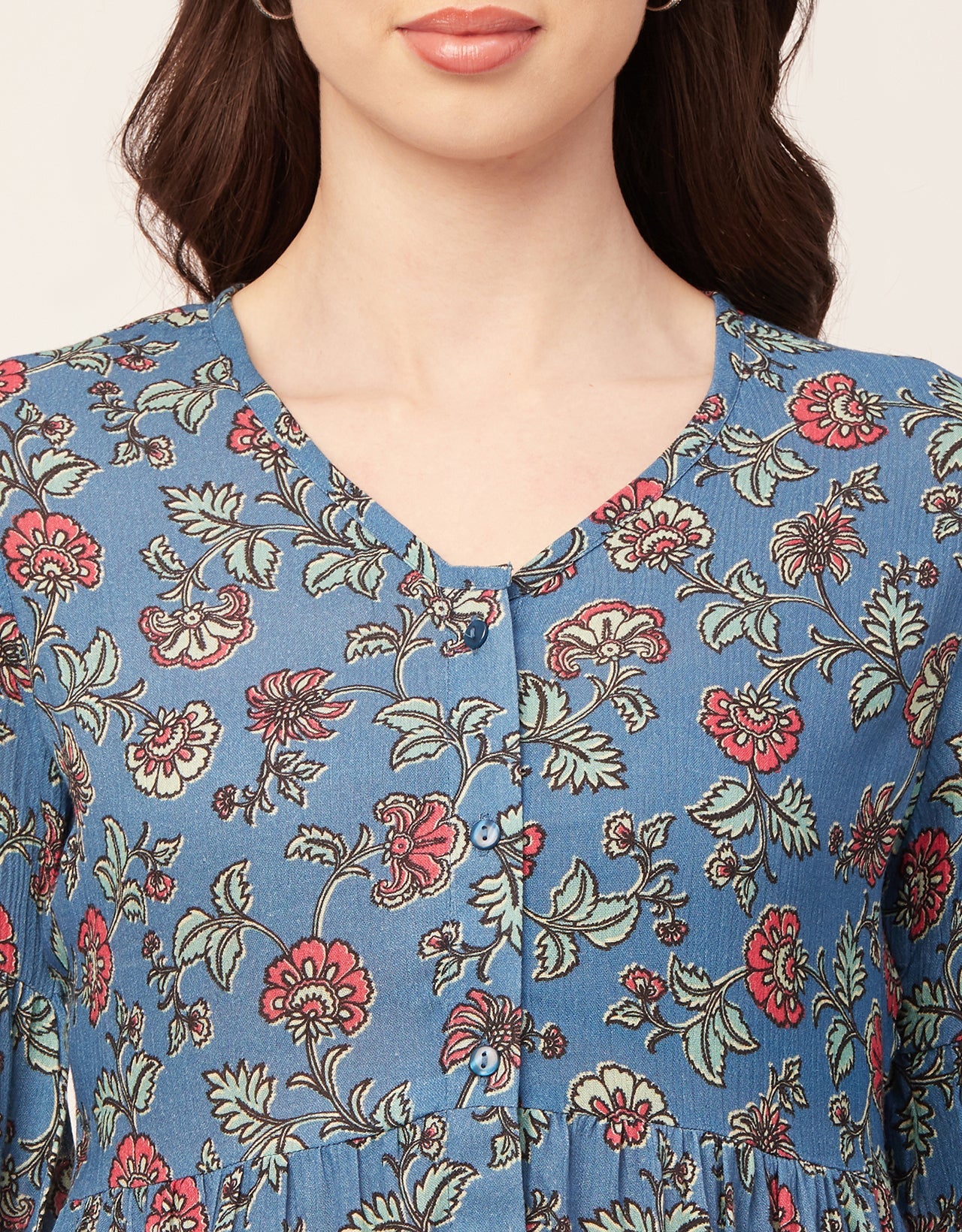 Printed V Neck Flutter T