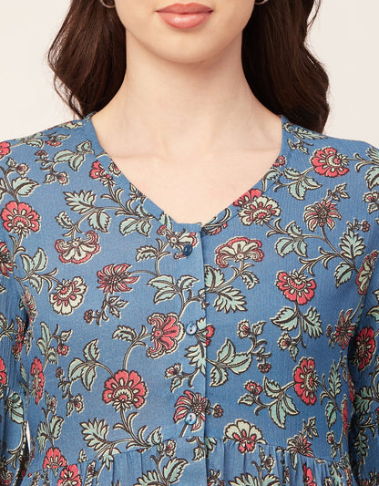 Printed V Neck Flutter T