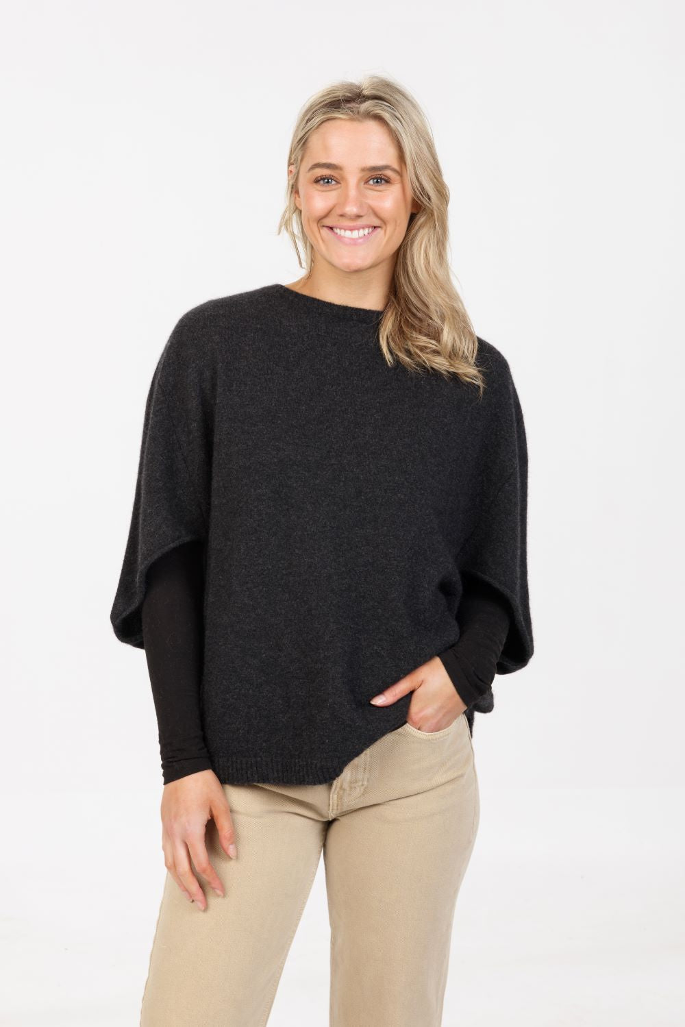 Women's possum-merino split-sleeve poncho - Klothing NZ