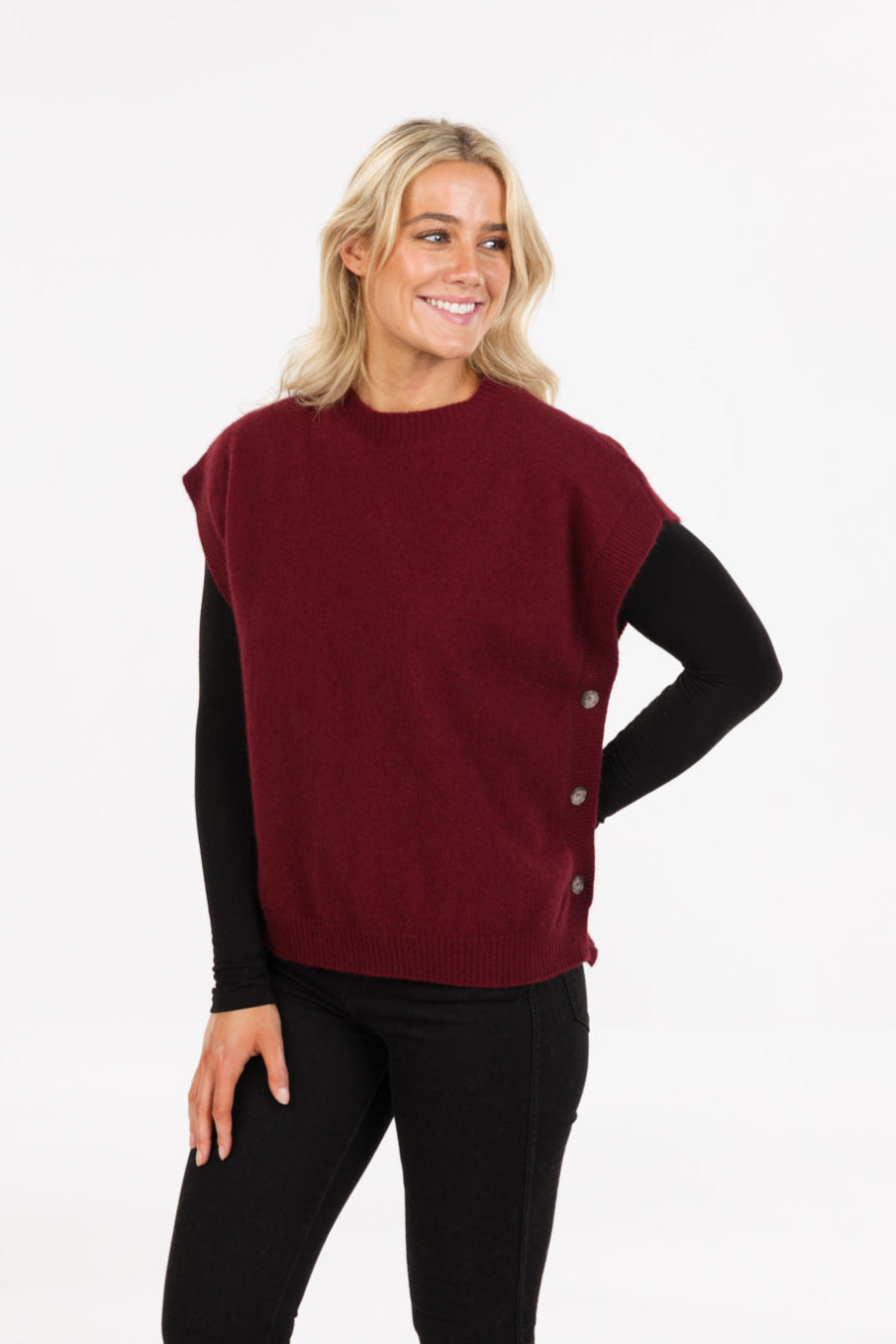 Women's possum-merino side-button vest - Klothing NZ