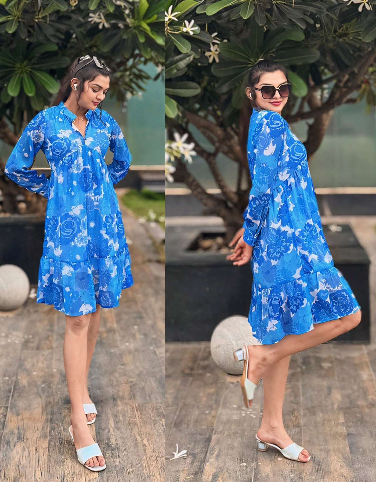Solid Cuffed Sleeves Dress
