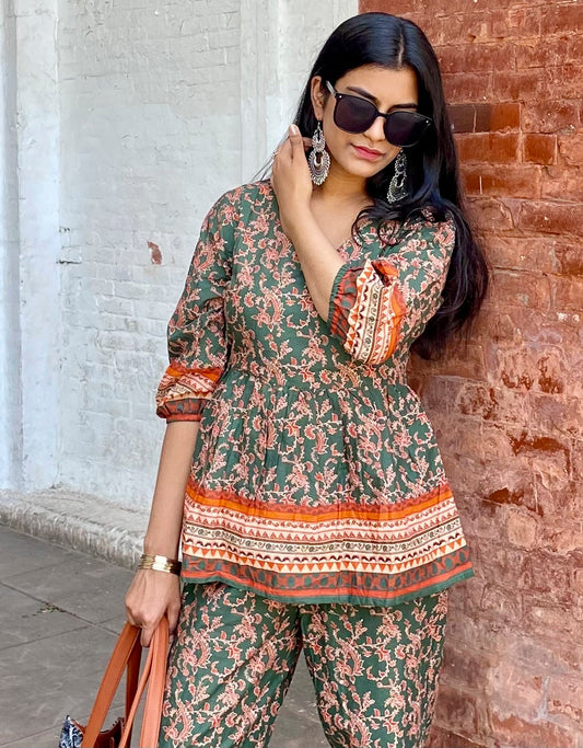 Printed 2 Pcs Coord Set, Cotton Top