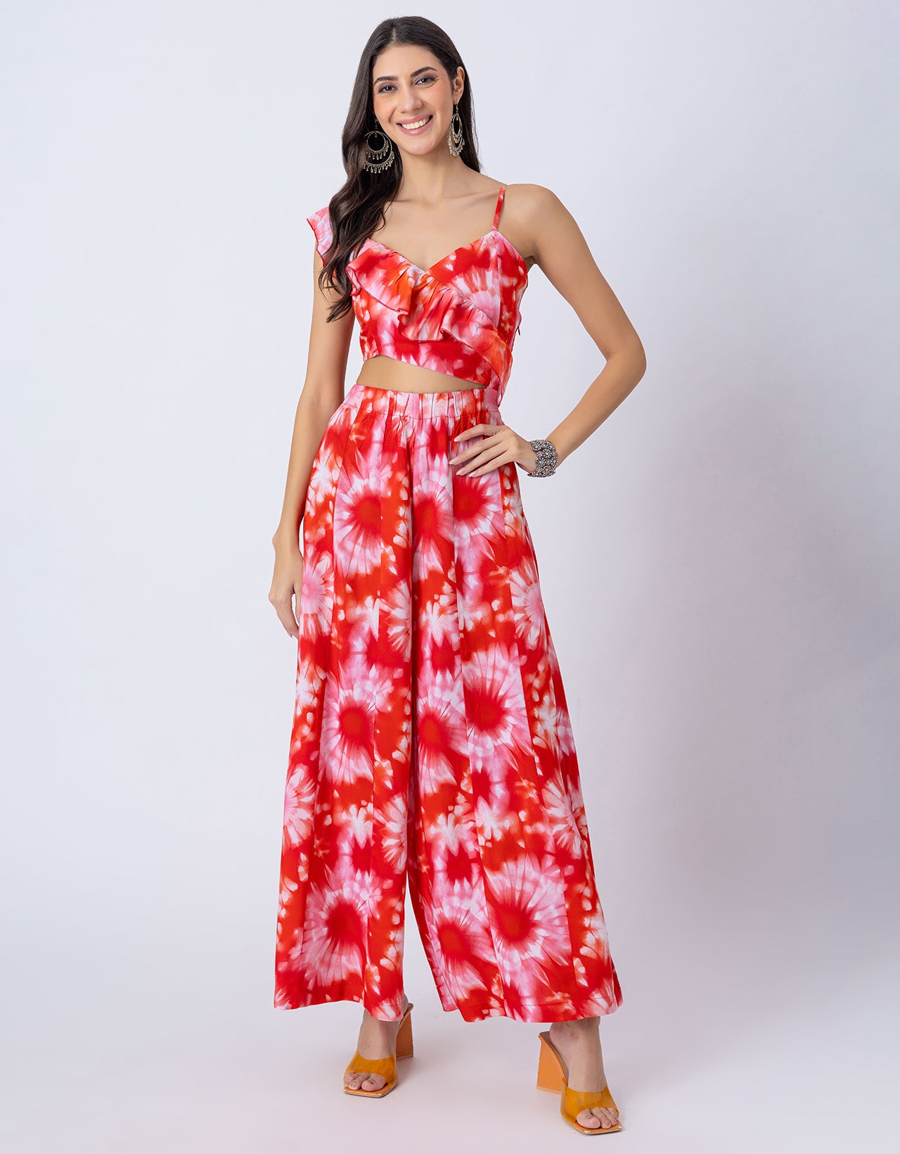 Tie-Dye Print Jumpsuit, Indo-Western Style Party Wear Outfit