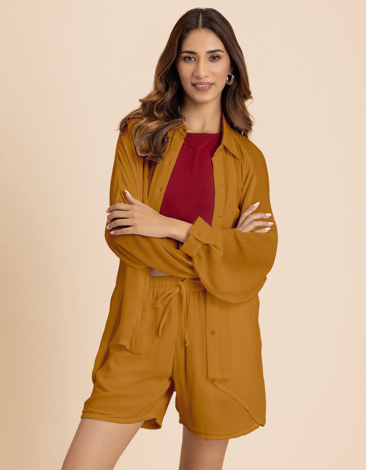 Women's 2 Pcs Co-Ord Set Long Shirt With Shorts