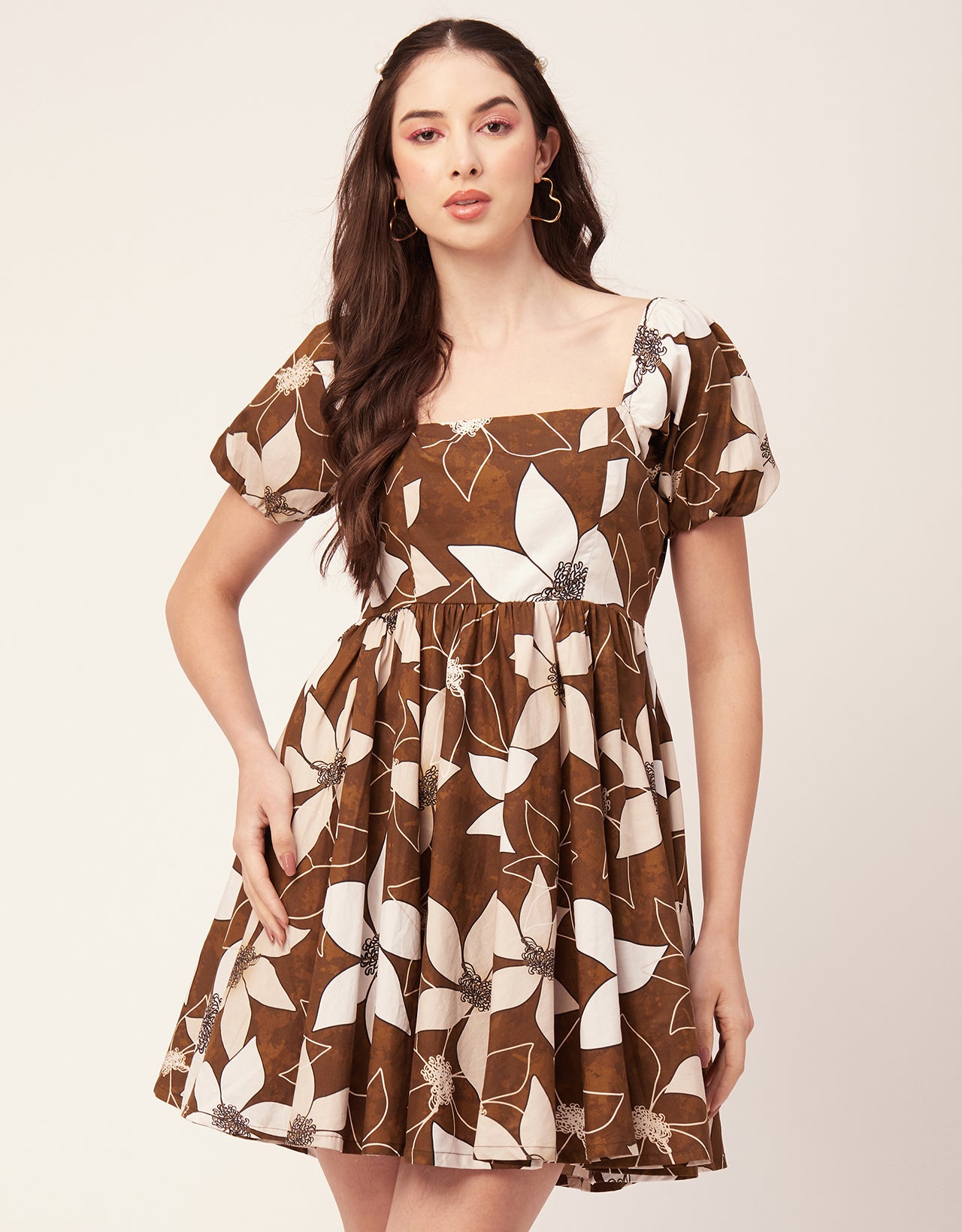 Printed Flared Mini Dress, Square