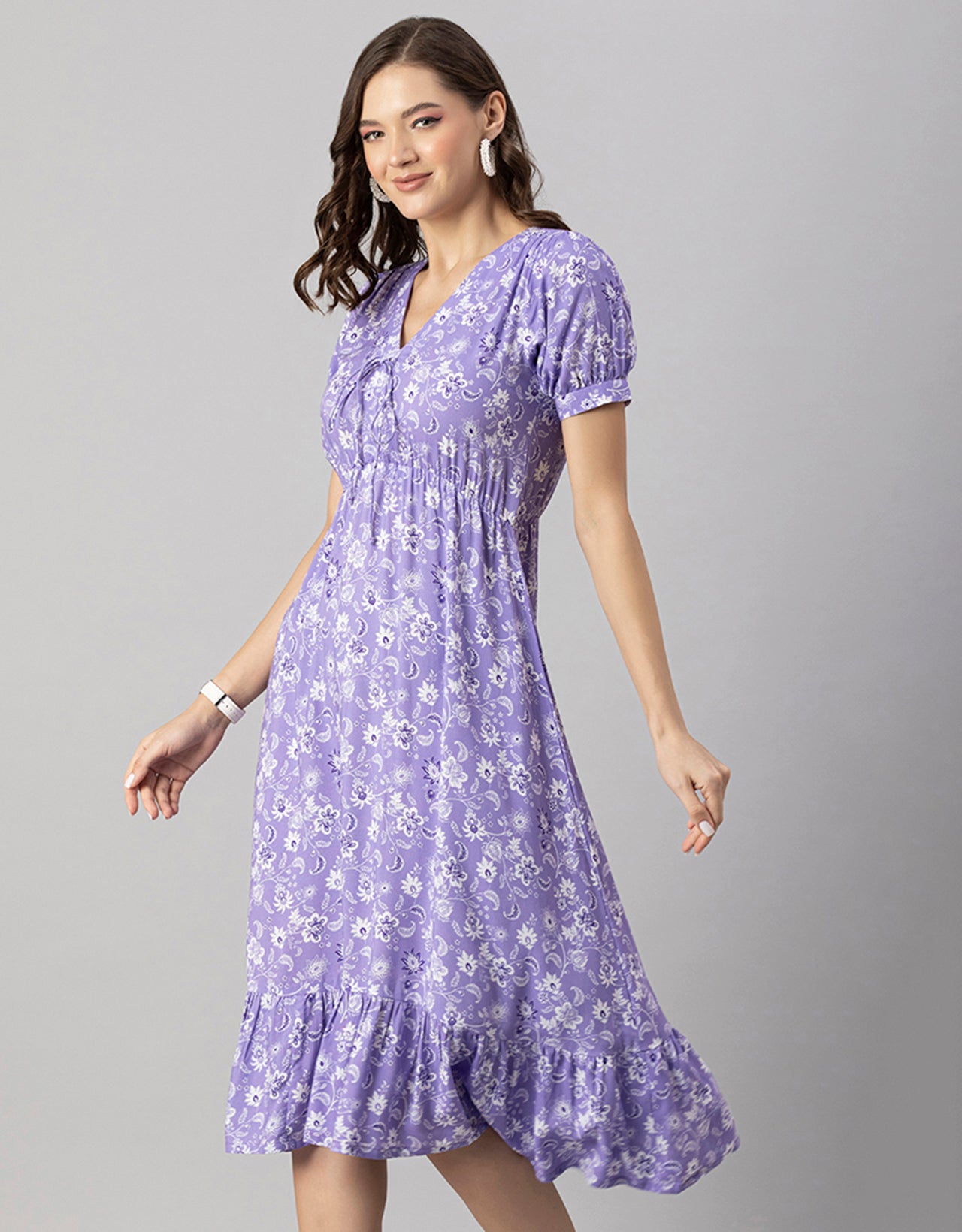 Printed Summer Dress, V-Neck Midi