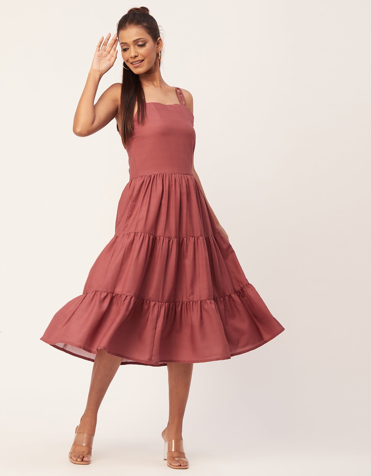 Sleeveless Tiered Dress, Strap Midi
