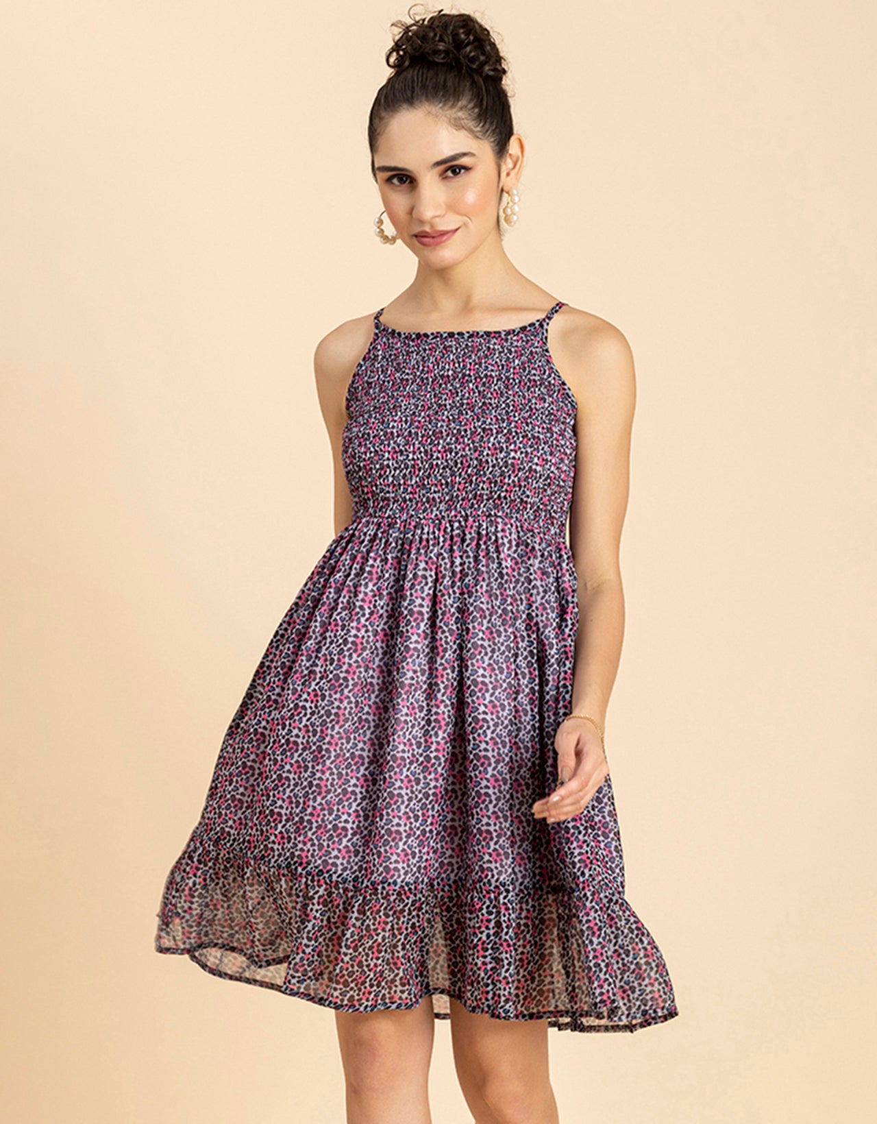 Printed Strappy Flared Dress