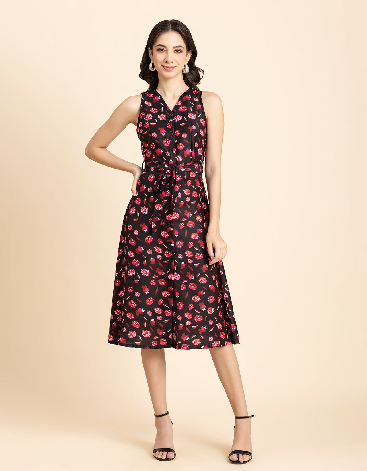 Printed Button Down Midi