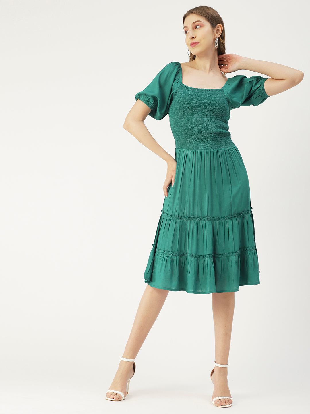 Square Neck Tiered Dress, Flared