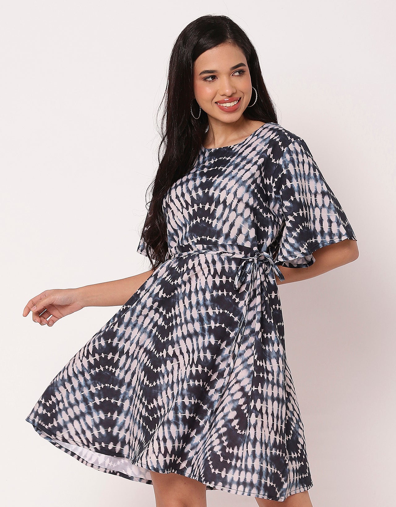 Printed Flutter Sleeves Casual Summer Dress