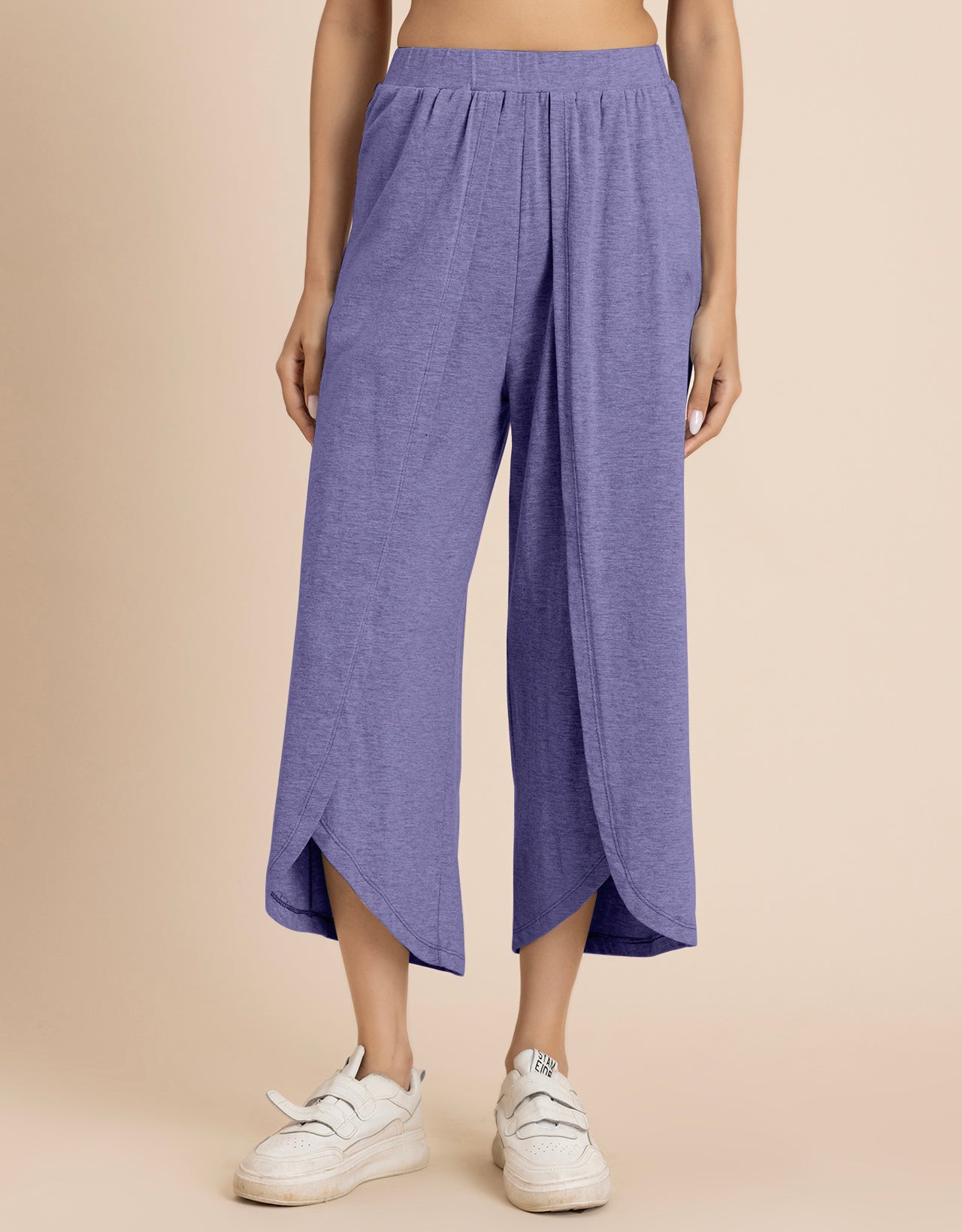 Solid Tulip Pants Jersey Crop Pants for Women