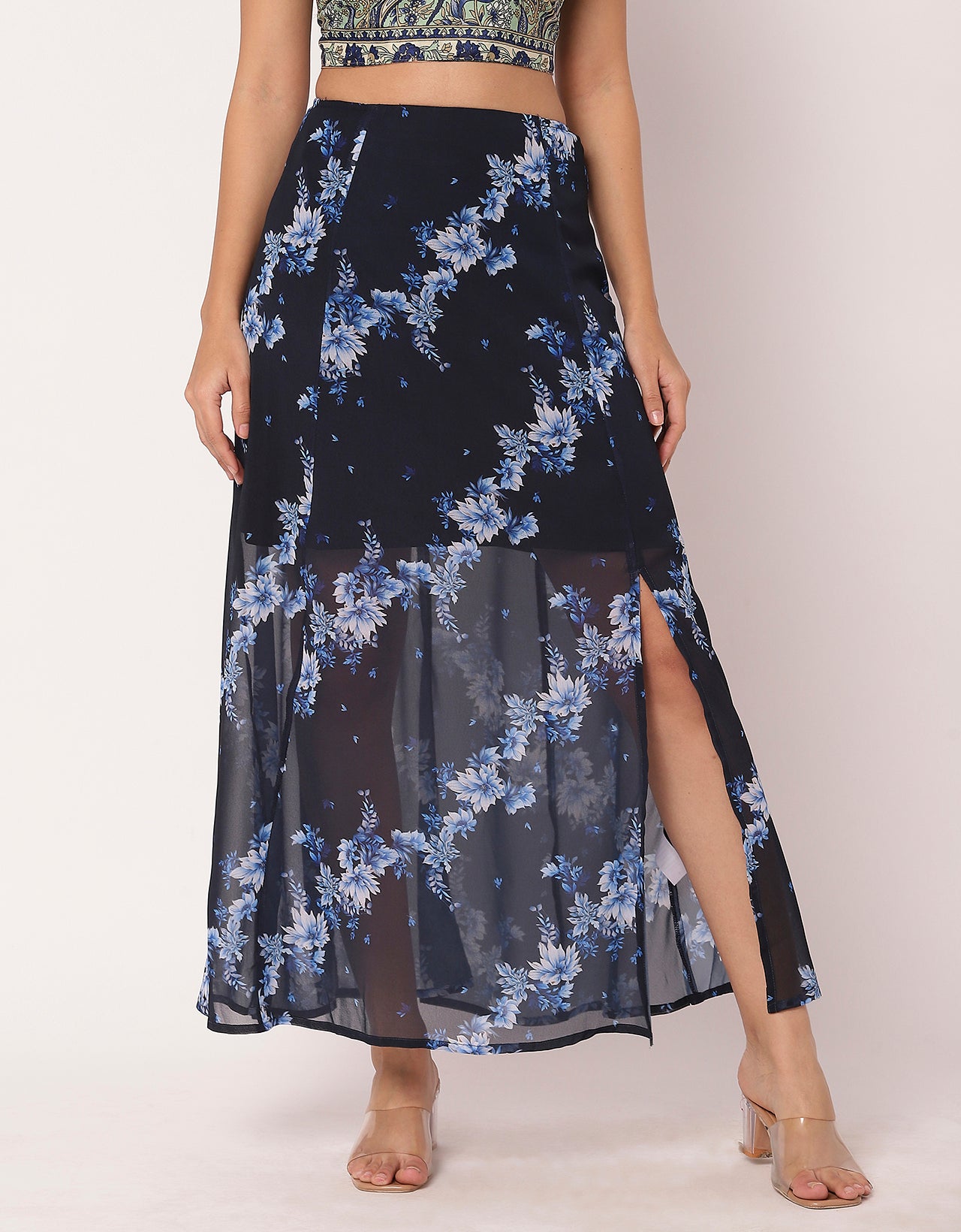 Printed A-Line Skirt With Slit For Women,