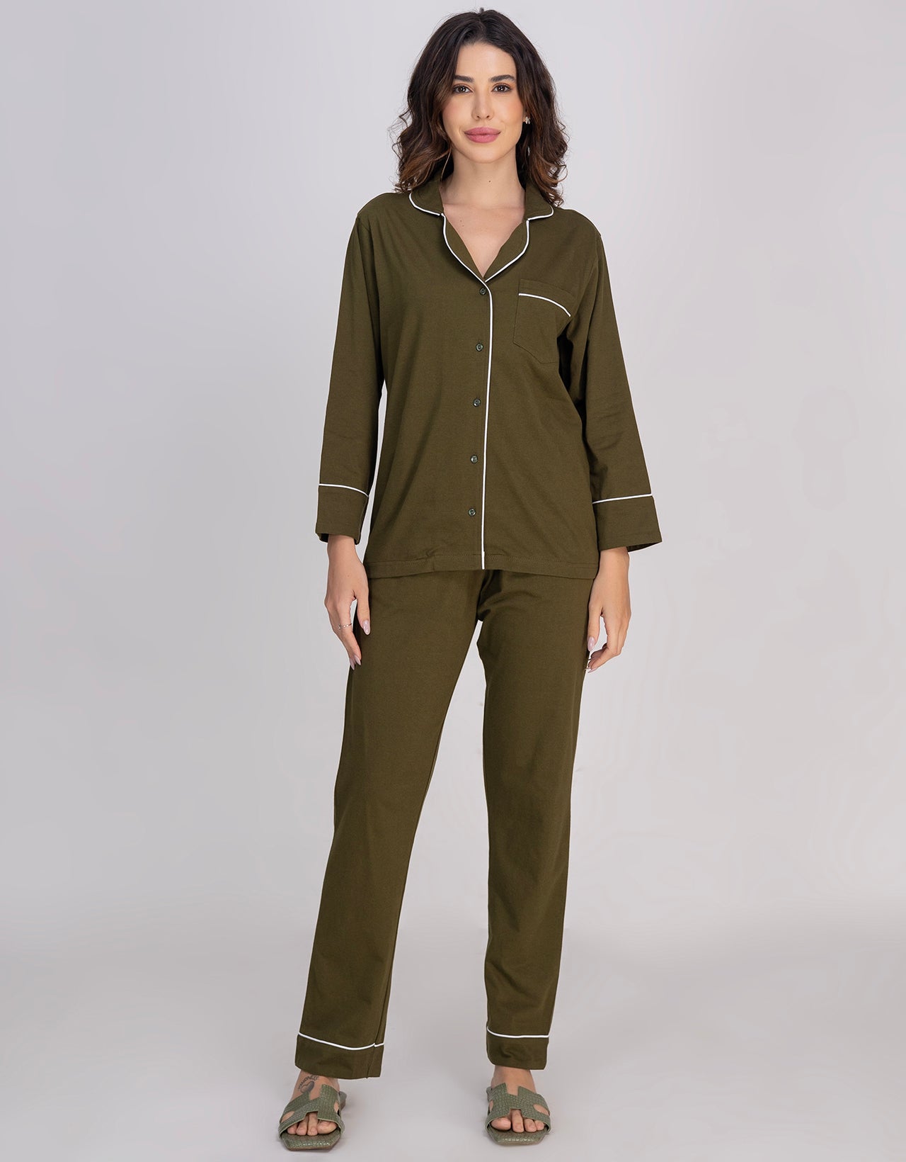 Moomaya Women's Cotton Jersey Button-Down Sleepwear Pajama Set