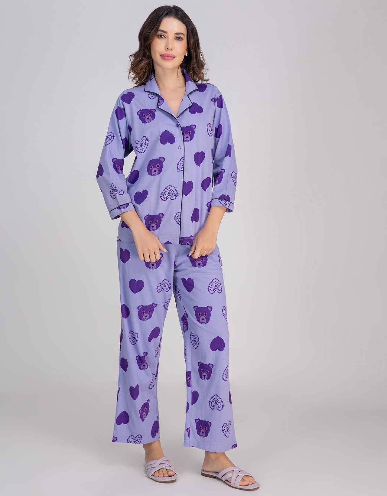 Moomaya Women's Printed Cotton Shirt & Pajama Sleepwear Set