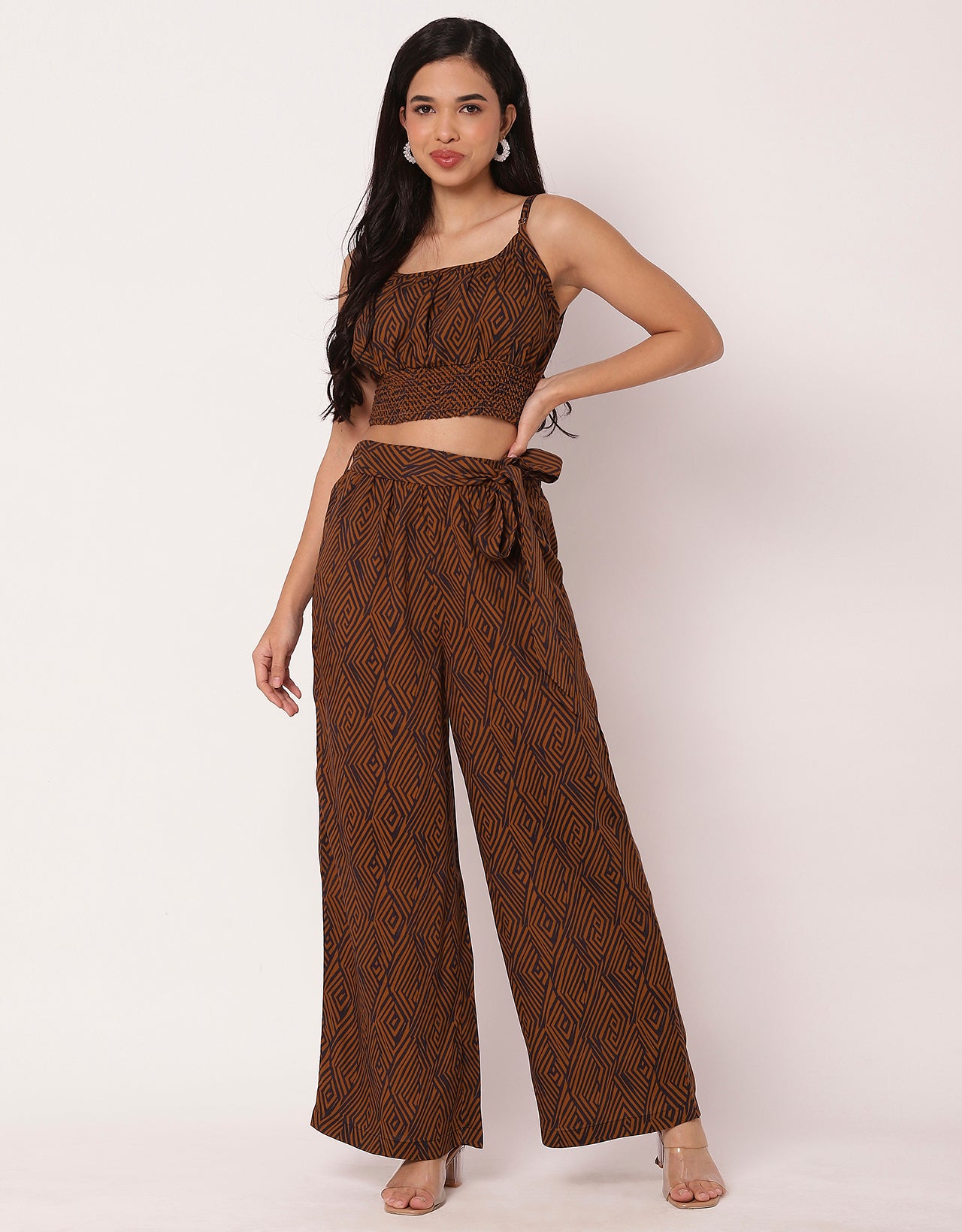 Printed  2 Pcs Co-ord Set Crop Top With Palazzo