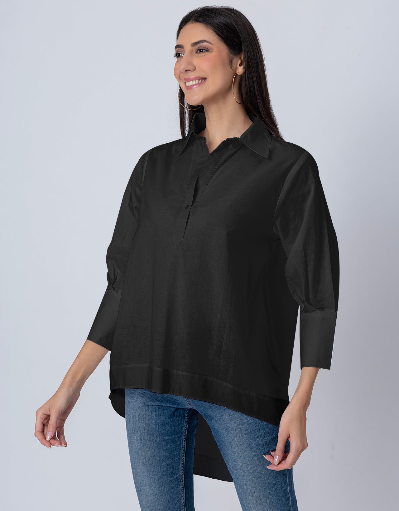 Women High-Low Casual Classic Collar Shirt