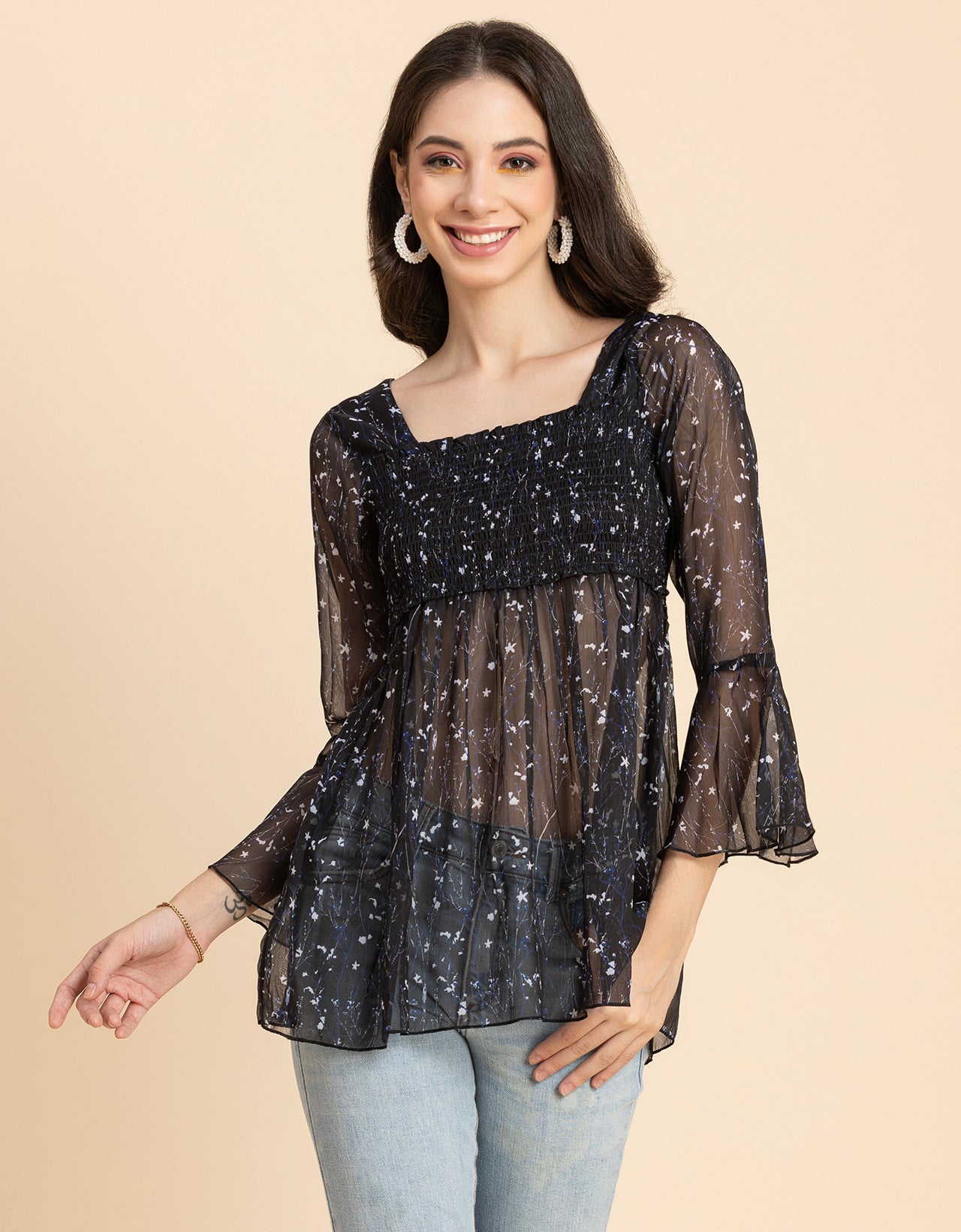 Smocked Bell Sleeves Top