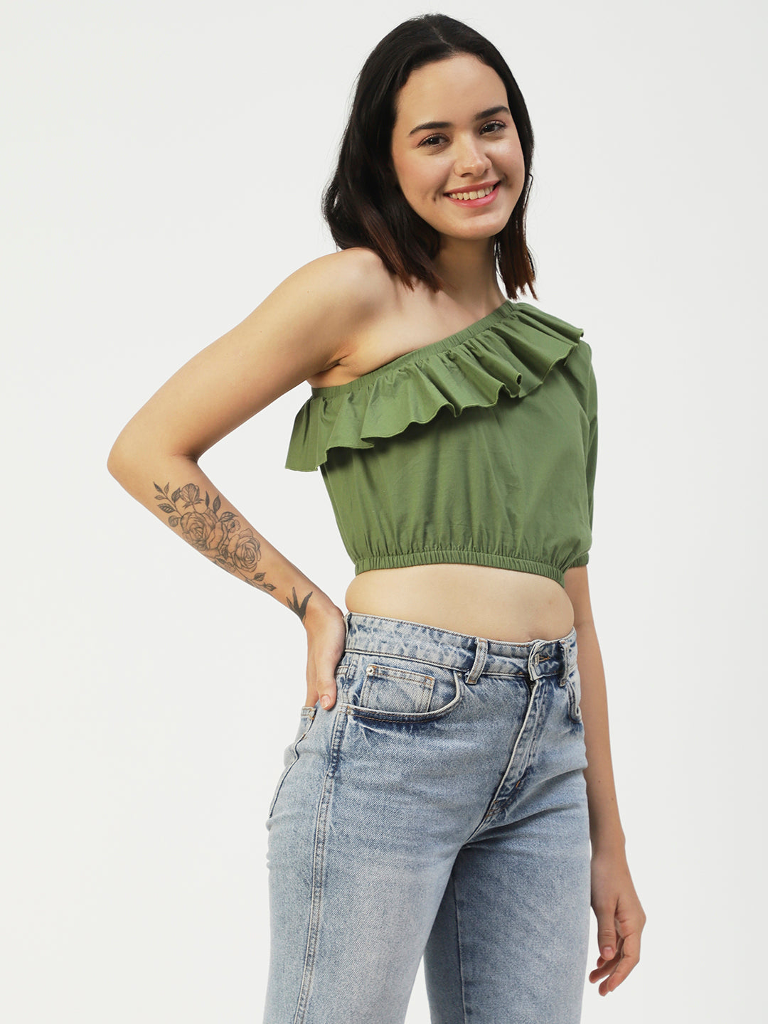 Printed One-Shoulder Crop