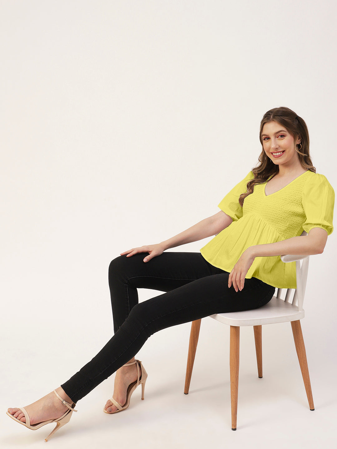 Smocked Elbow Sleeve Top