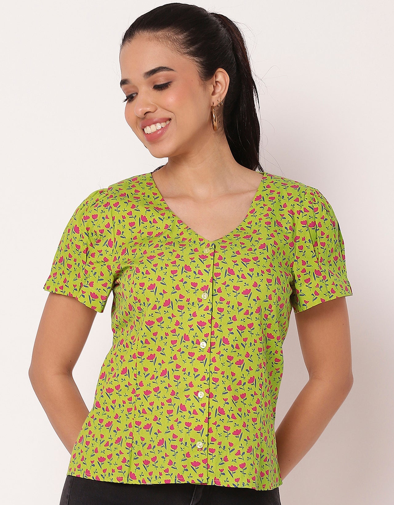 Printed Short Sleeve Casual Top Shirt For Women