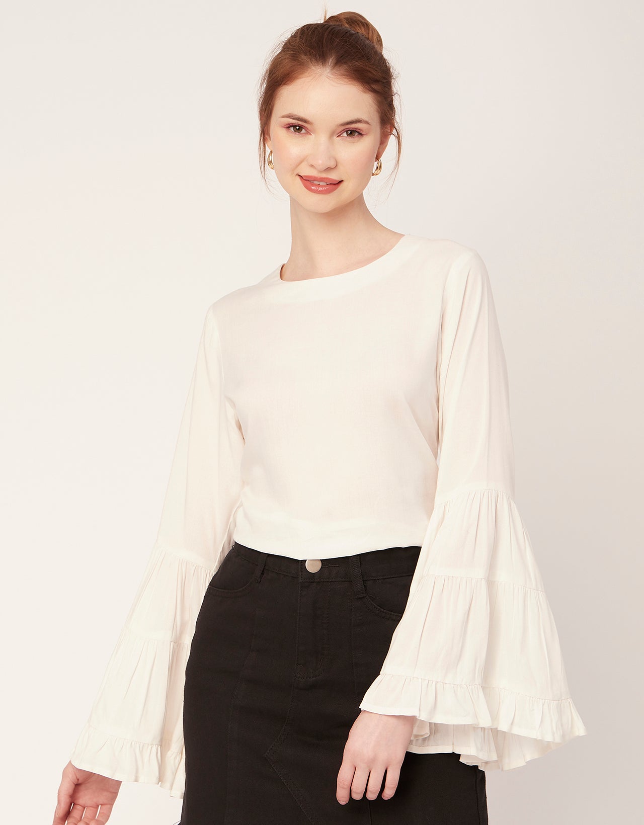 Solid Ruffle Bell Sleeve