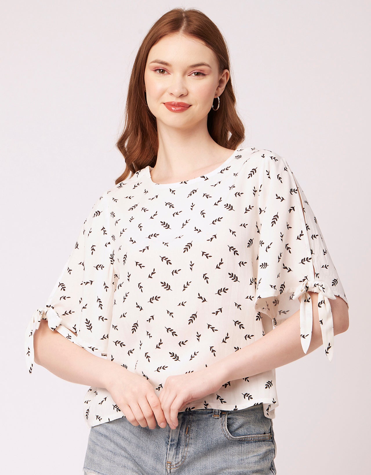 Printed Tie-Up Cold Shoulder