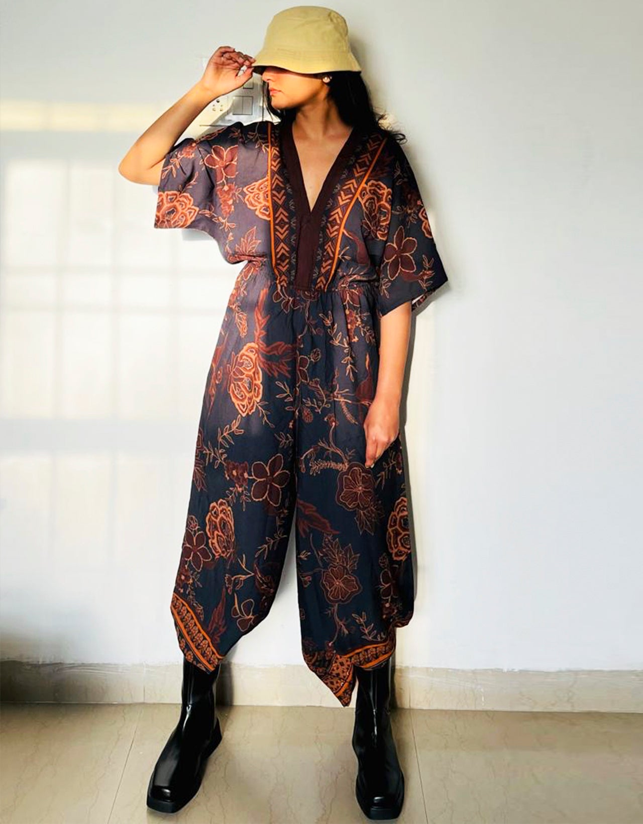 Printed Jumpsuit, V-Neck