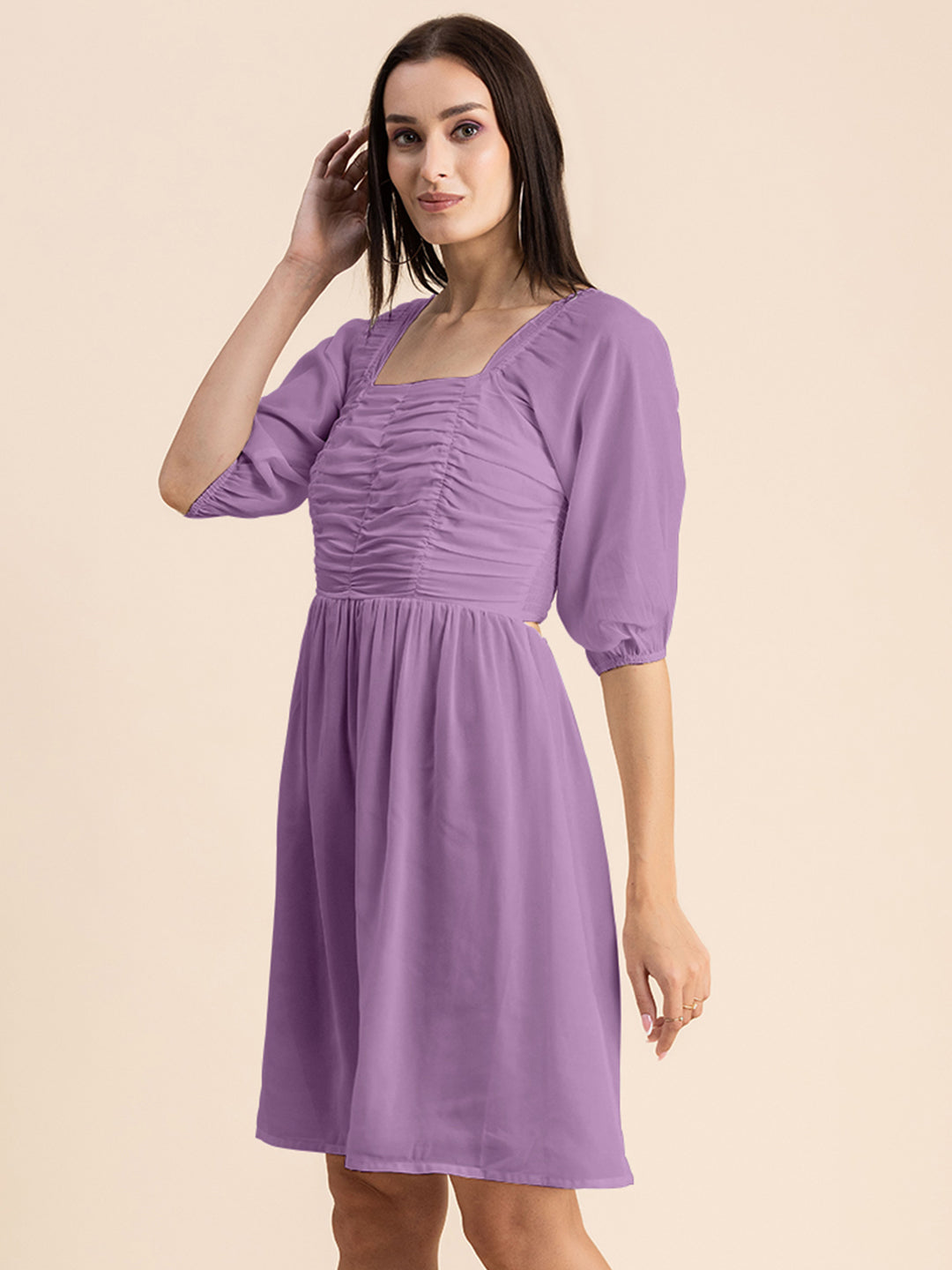Solid Ruched Midi Dress
