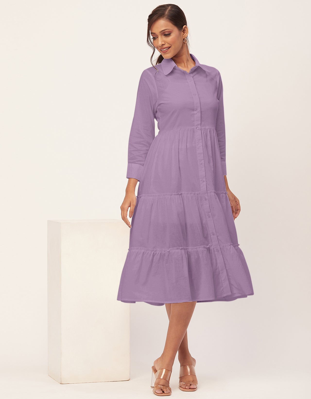 Solid Tiered Cotton Dress