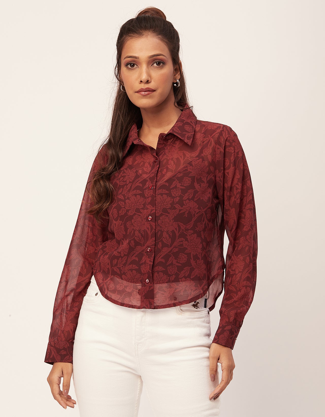 Button Down Collared Sheer Shirt