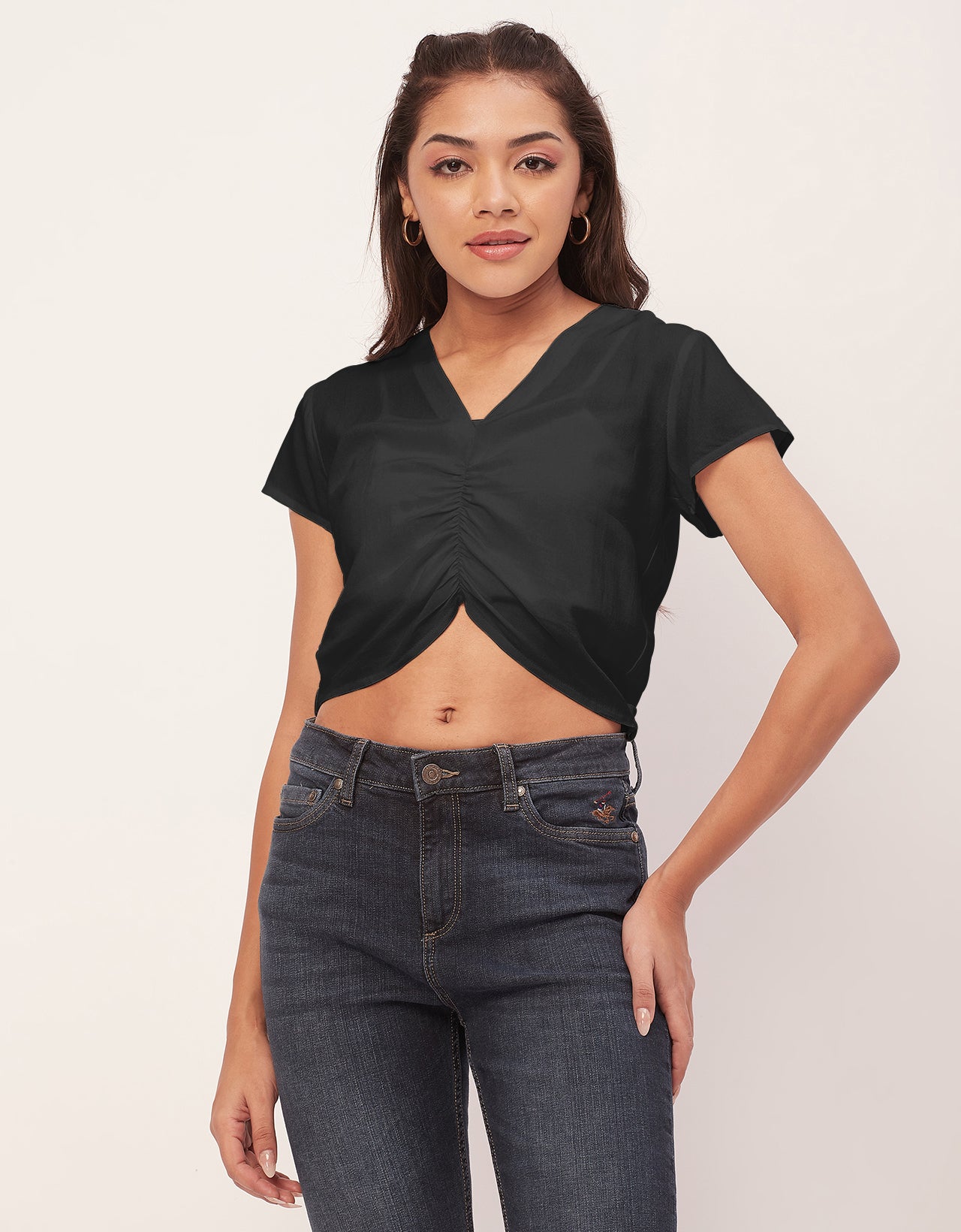 Short Sleeve V-Neck Crop